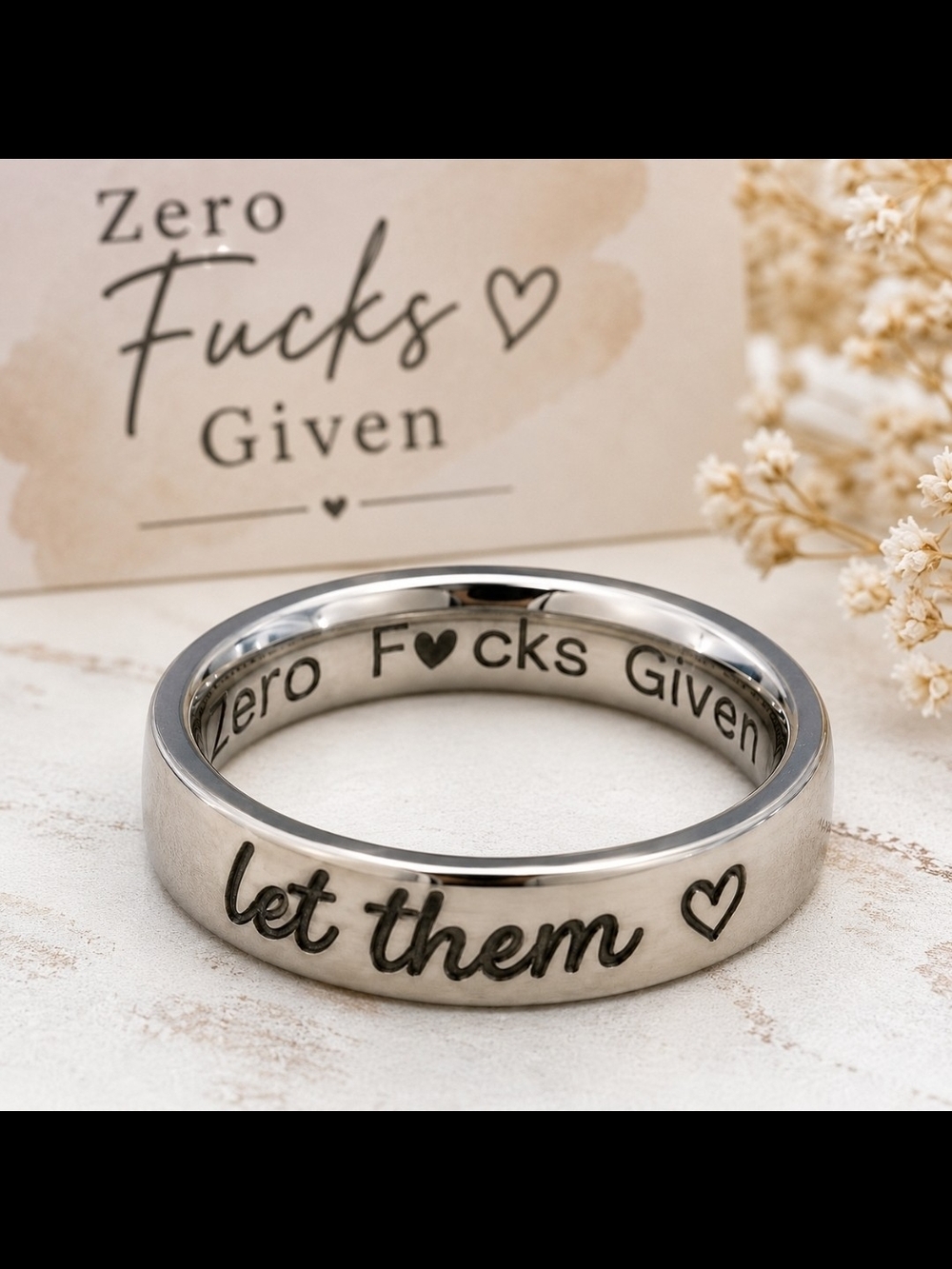 New Never Worn "Let Them" Stainless Steel Ring - Silver Size 8!